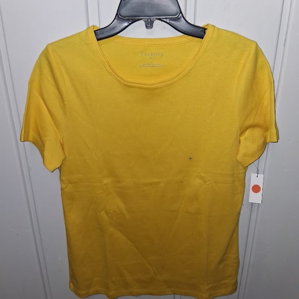 Talbots Round Neck Cotton Short Sleeve Tee Shirt NWT Sz L Yellow